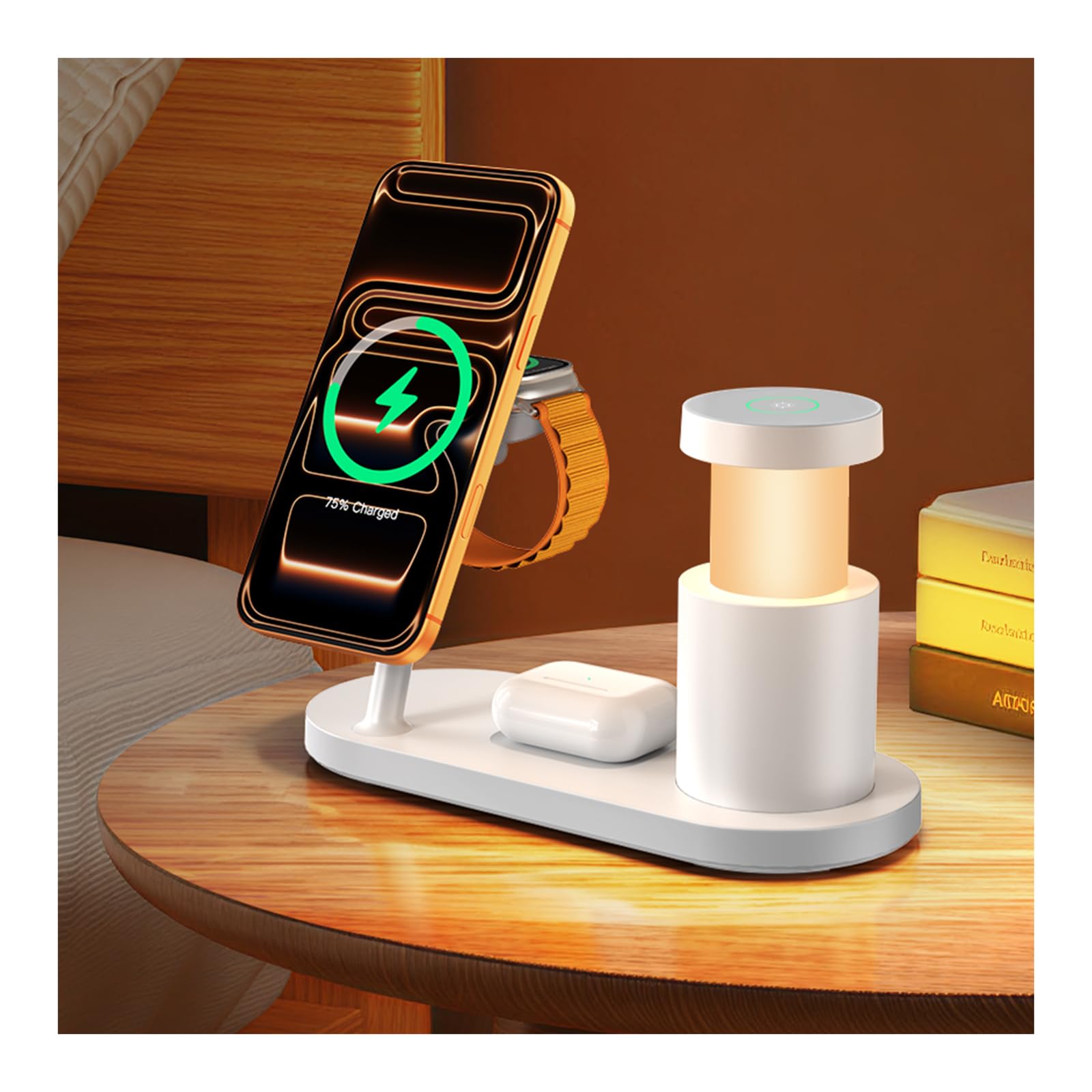 GEEKERA 25W Fast 4-in-1 Ladestation: Mag-Safe kabelloses Ladegerät, induktive Schnellladegerät mit Nachtlicht für iPhone 17 16 15 14 13 12, Apple Watch 11-2, AirPods, inkl. Ladekabel & 45W Netzteil