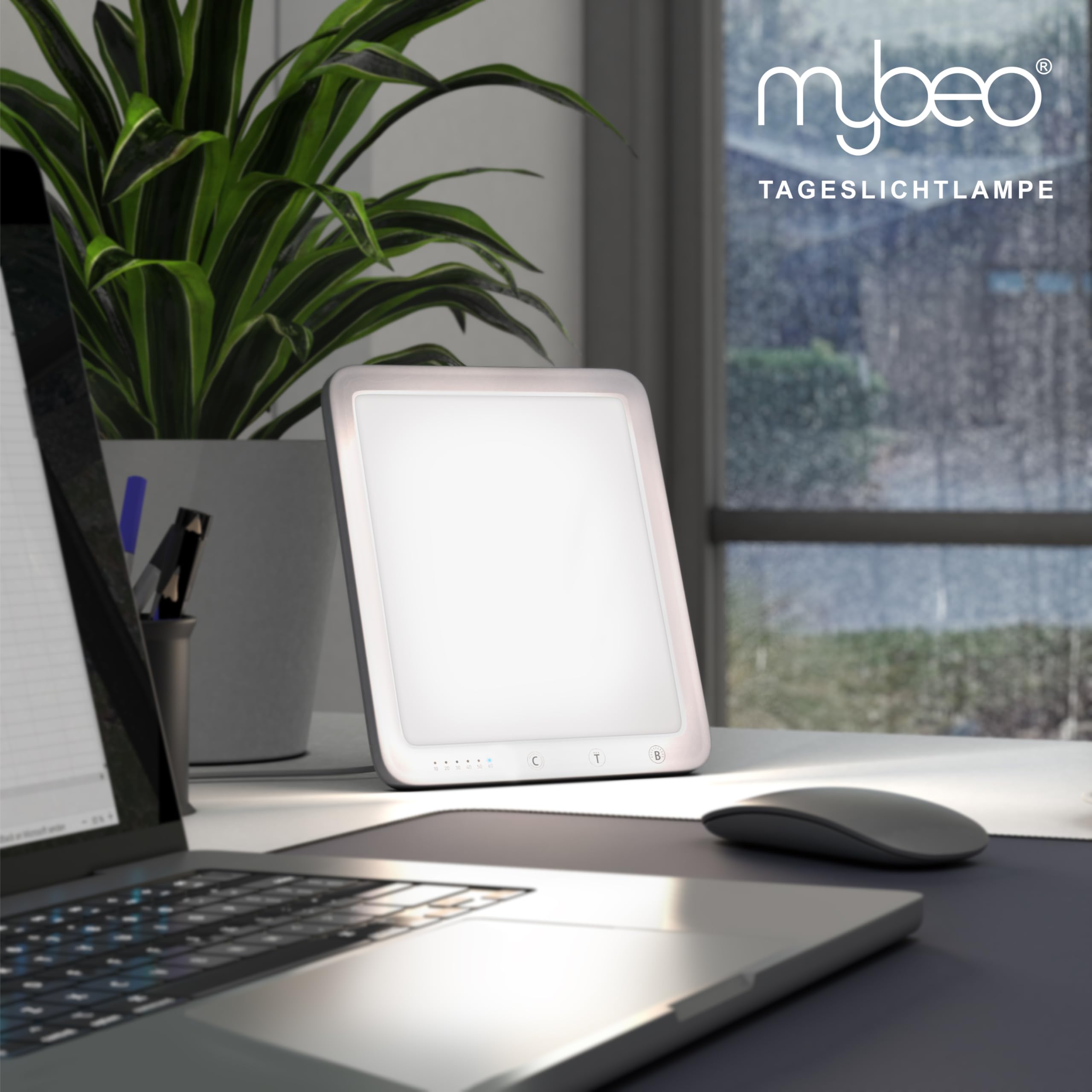 CSL Tageslichtlampe 10000 Lux dimmbar LED Lichttherapie Tageslichtleuchte 5 Helligkeitsstufen 3 Lichttemperaturen Timer