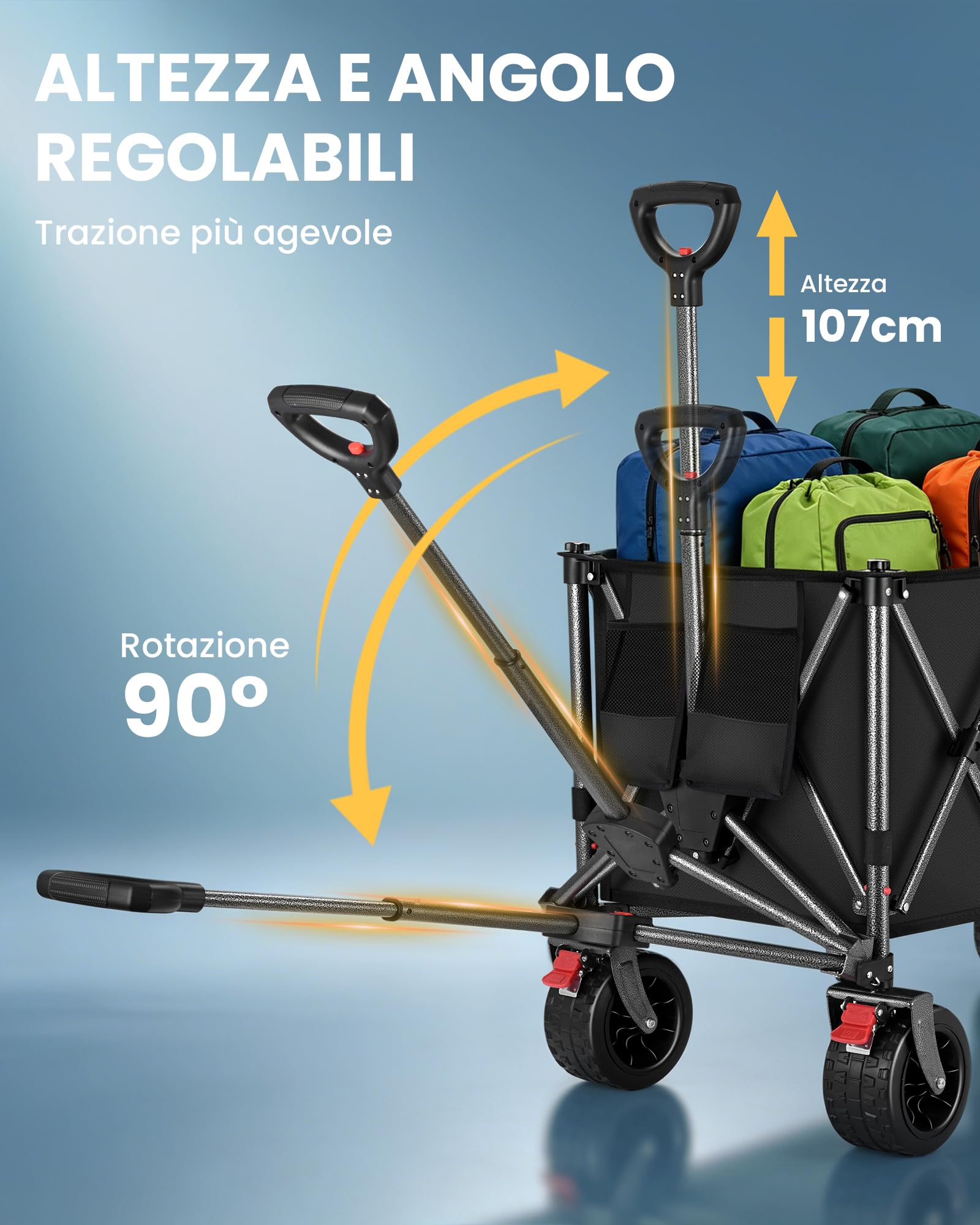 Carrello Spiaggia YEAUPE PRO XXXL con Grandi Ruote Girevoli 360°, 250kg 200-300L, Nero