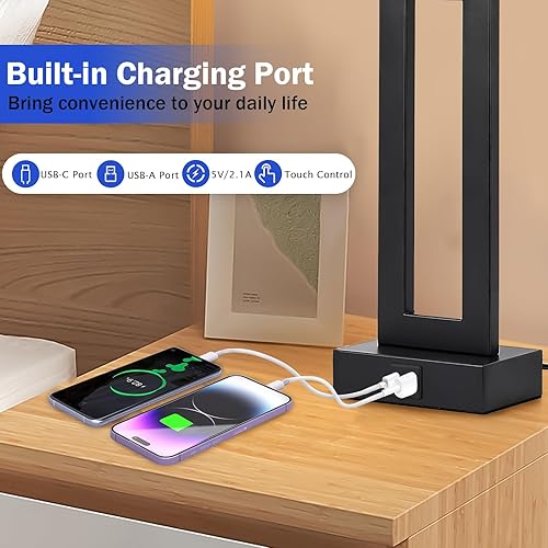 Miniatura 3 de Juego de 2 lámparas de mesita de noche para dormitorios, lámpara de mesa de control táctil, lámpara de noche con USB C+A, 3 vías regulables,