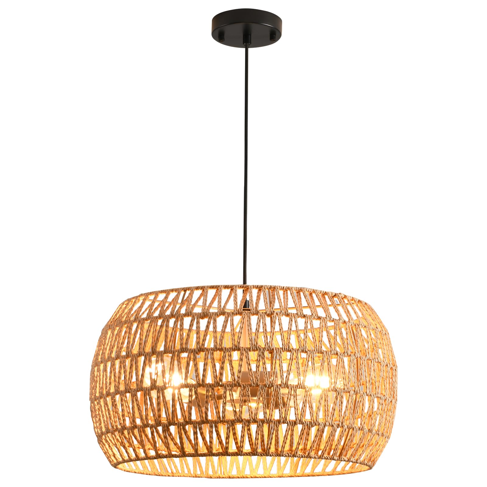 19.31" Rattan Pendant Light Kitchen Island 3-Light Boho Wickeer Light Fixtures Rustic Jute Hand-Woven Chandeliers Woven Hanging Ceiling Lights for Restaurant Dining Living Room Bedroom