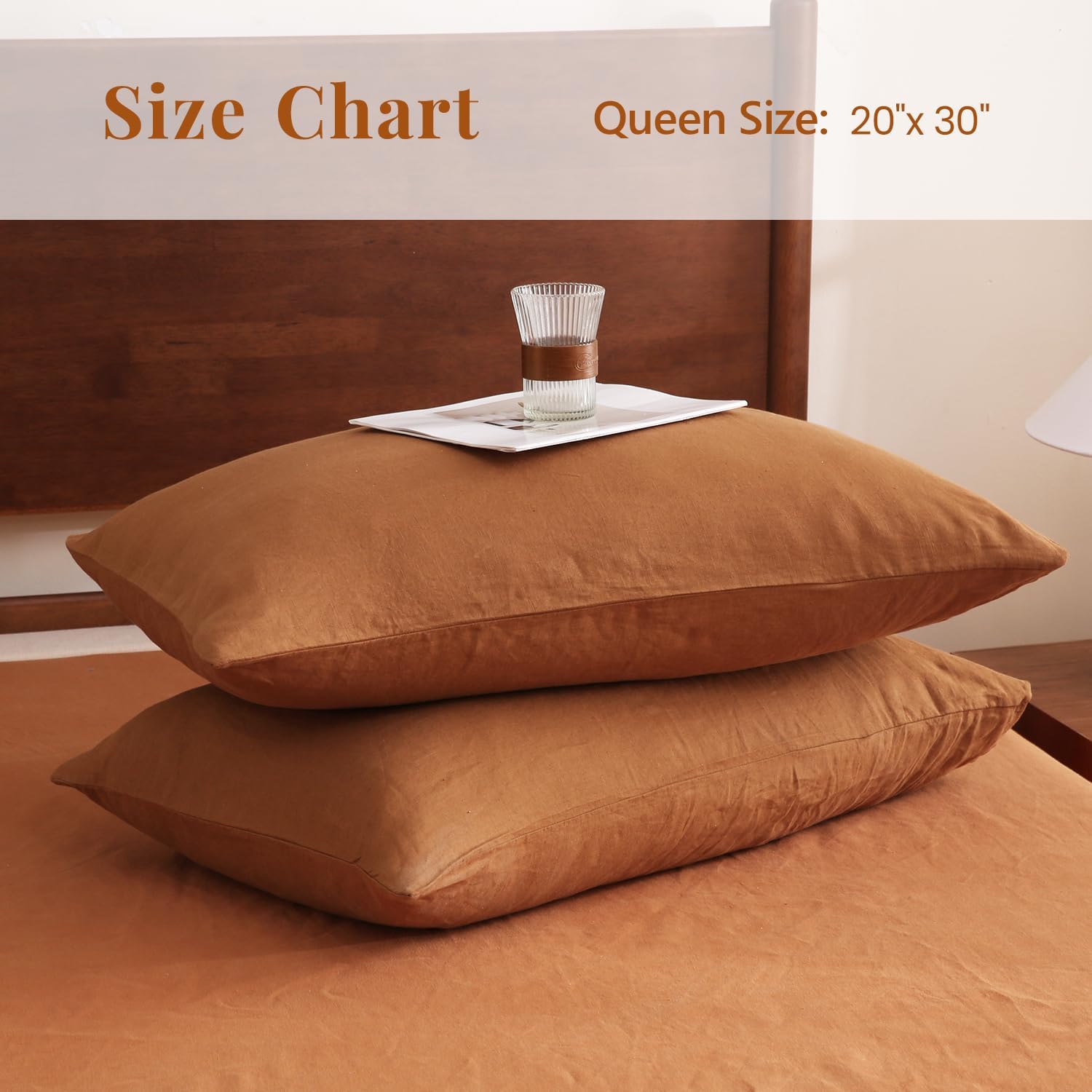 S VICTORY SYMBOL 100% Organic Linen Pillowcases 20"x30" Set of 2,French Natural Linen Pillow Cases Queen Size,Flax Pillowshams Envelope Closure,Rust,Breathable and Durable
