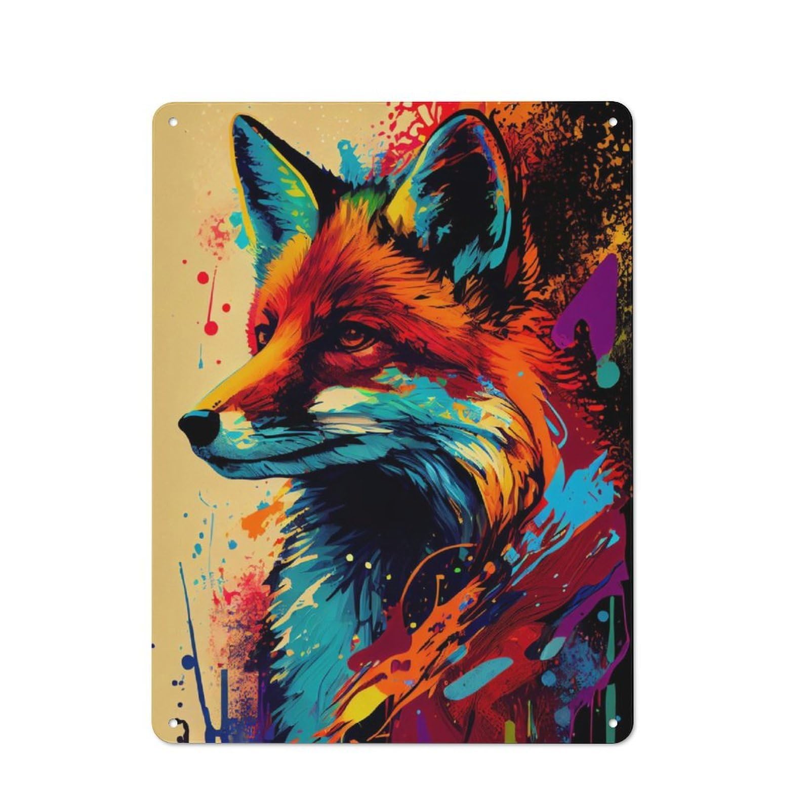 Junmoney Fox Popart Animal Metal Plaque 40X30cm With For Home Bar Wall, Retro Decor, For Garage, Workshop And Man Cave Decoration