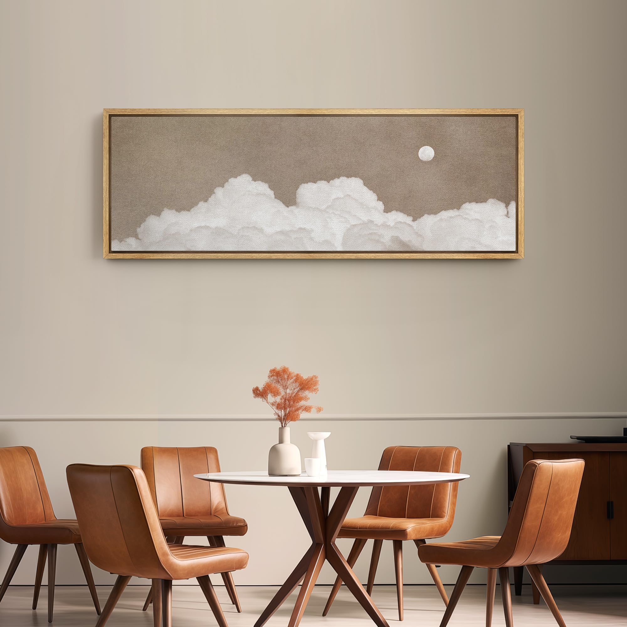 SIGNFORD Large Framed Canvas Print Wall Art Cloudy Moon Serene Sky Scene Illustrations Modern Art Calm Warm for Living Room, Bedroom, Office - 60"x20"
