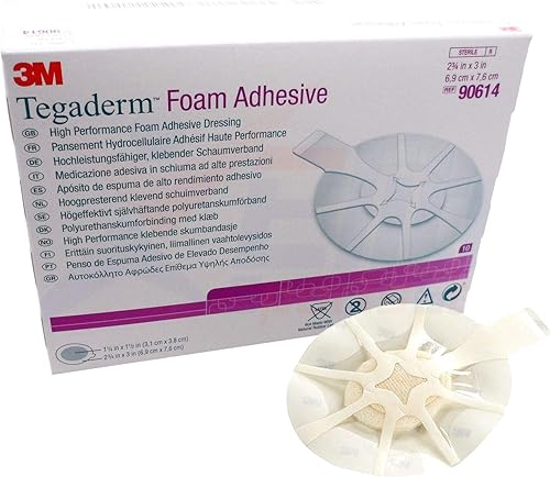 3M Tegaderm - Aderezo adhesivo de espuma - Almohadilla ovalada de 2-12" x 3" - Caja de 10