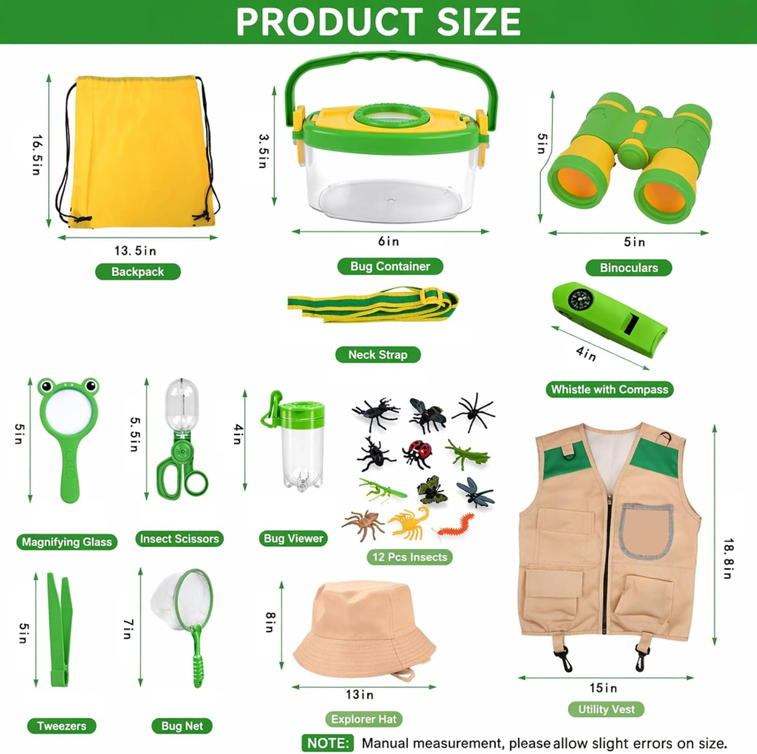 Kids Explorer Kit & Bug Catcher Kit, 23 Pcs Outdoor Adventure Set with Vest & Hat, Binoculars, 12 Insect Figures,Camping Hiking Toys Gift for Boys Girls Age 3-8