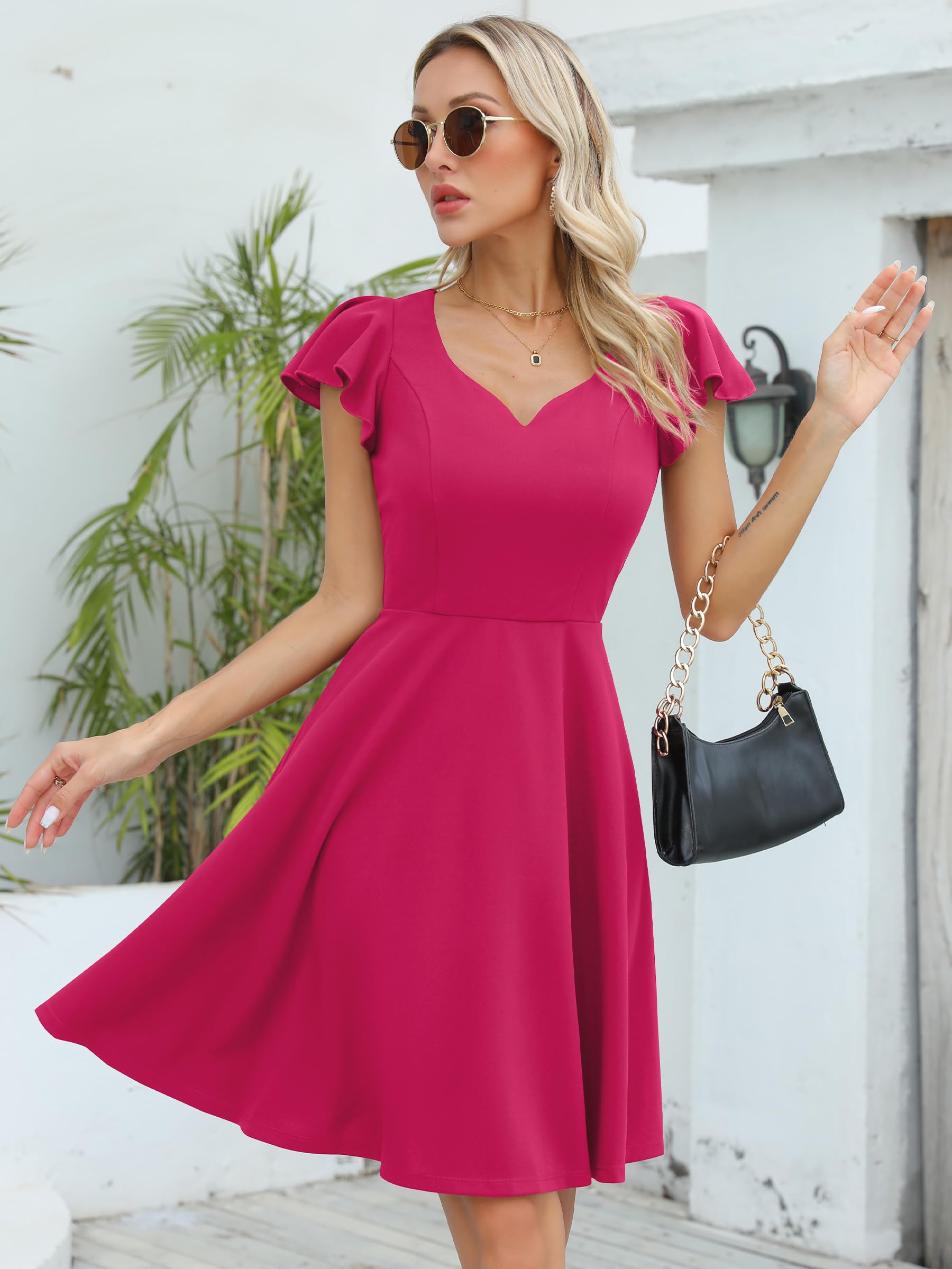 Missufe Damen Cocktailkleid Elegant Vintage Minikleid Kurz A-Linie Herzausschnitt Kleider