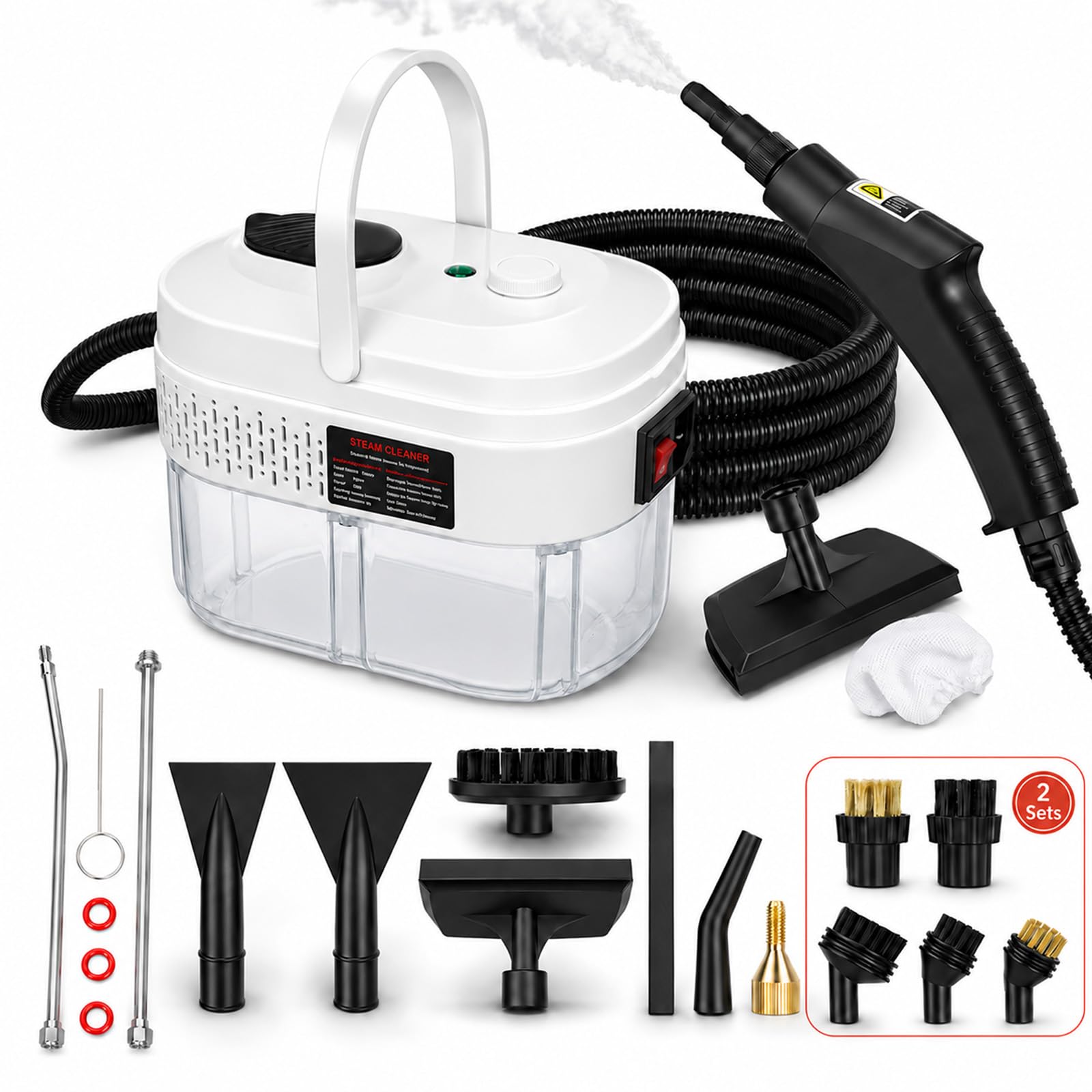Limpiador Vapor 19 en 1 con 3 Bares y 2500W, Vaporeta de Mano con Calentamiento, Depósito 1.4L y Manguera 2m, Limpiadora a Vapor para Cocina, Baño, Suelos, Coches – sin Químicos