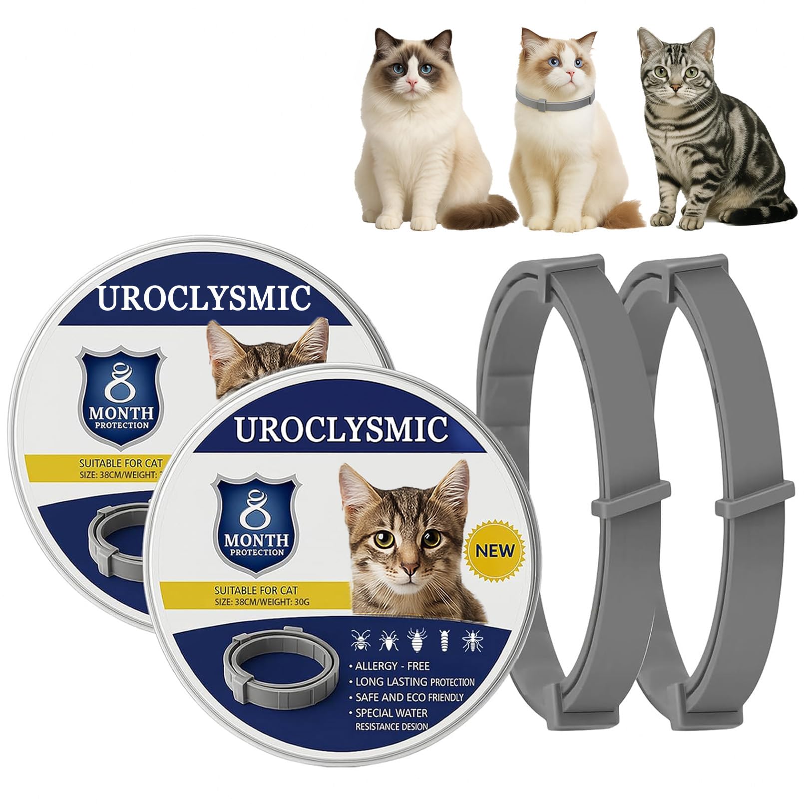 Lot de 2 Colliers pour Chat, Protection de 16 Mois, Prévention des Infections, Huiles Essentielles Naturelles, Collier Ajustable Étanche, Sécurité et Confort pour Chats de Plus de 7 Semaines