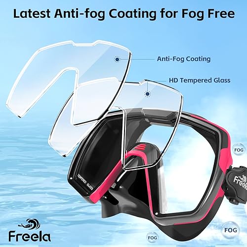 Miniatura 3 de Freela Gafas de natación para adultos con cubierta para la nariz, vidrio templado, antivaho impermeable, 180, visión amplia transparente, para