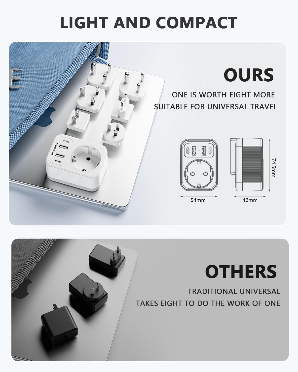 Set d'adaptateur de Voyage International, Adaptateur de Prise avec 4 USB (2 USB-C), Type A/C/G/I/M/D, Adaptateur de Prise Universel Mondial pour US/EU/UK/Afrique du Sud/Japon/Chine/Australie/Inde