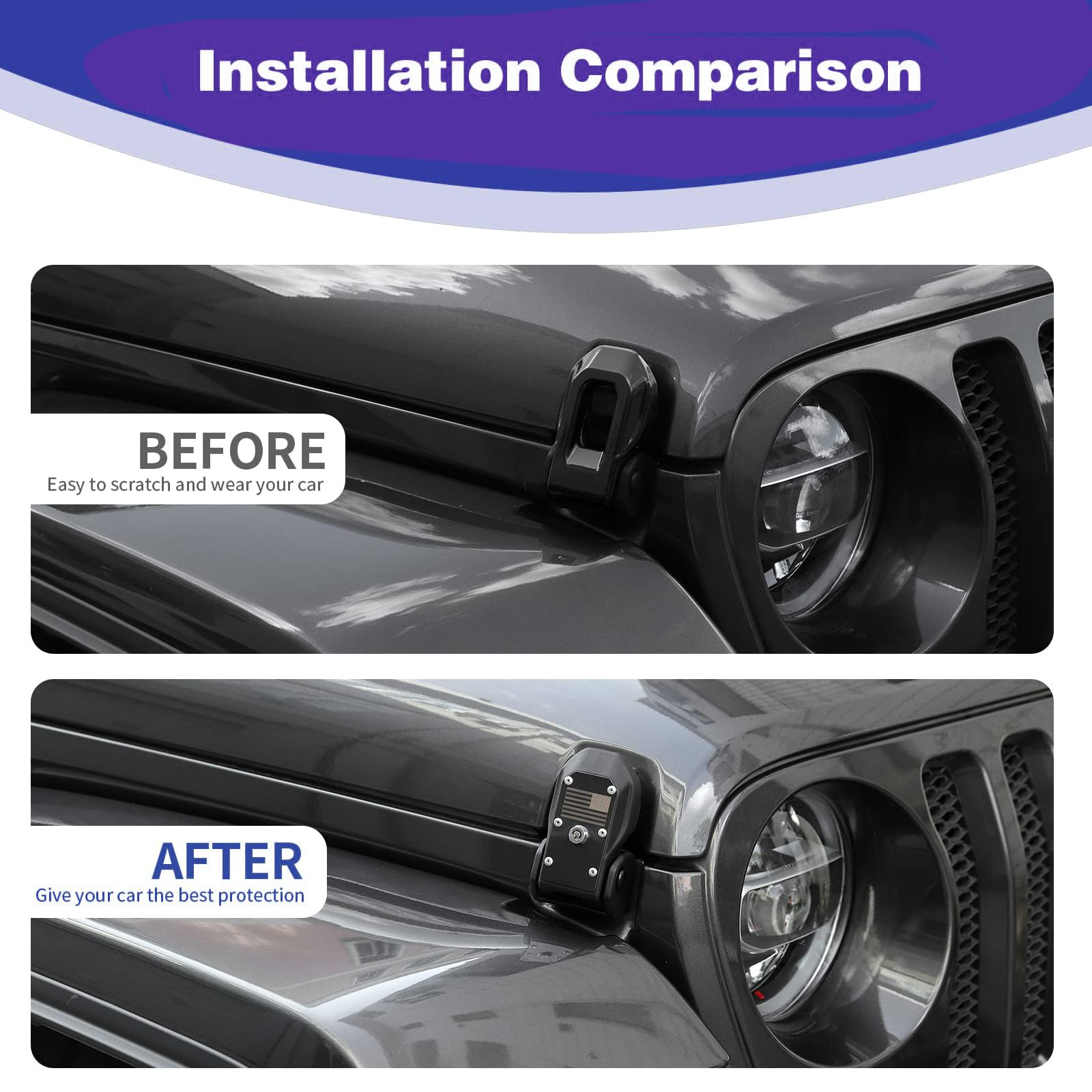 Unifizz Loquets de capot verrouillables noirs pour Jeep Wrangler JL JLU Gladiator JT 2018-2024