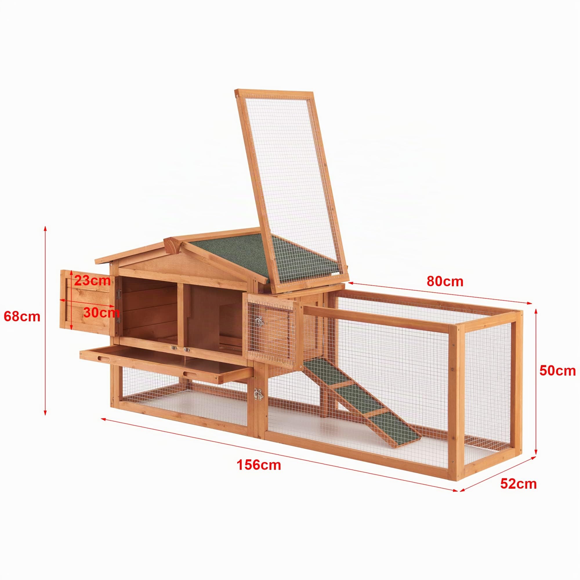 [en.casa] Conigliera (AxLxP): 68 x 156 x 52 cm Gabbia con Casetta e Rampa per Conigli, Struttura in Legno, Area Aperta Recintata, Uso Esterno