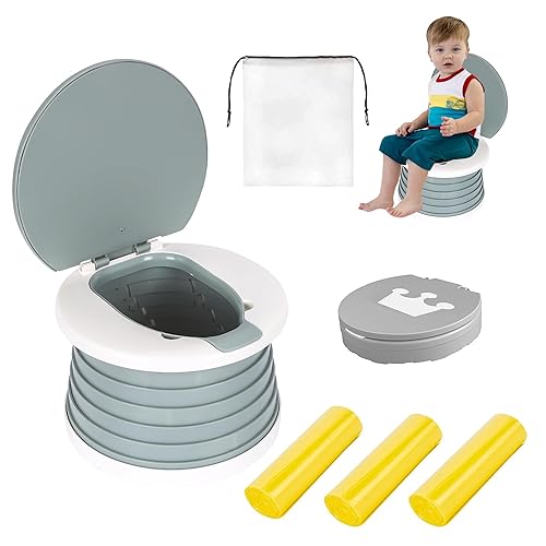 Miniatura 8 de Asiento portátil y plegable para niños pequeños, asiento de inodoro de entrenamiento de emergencia para automóvil, campamento, al aire libre, Rosa