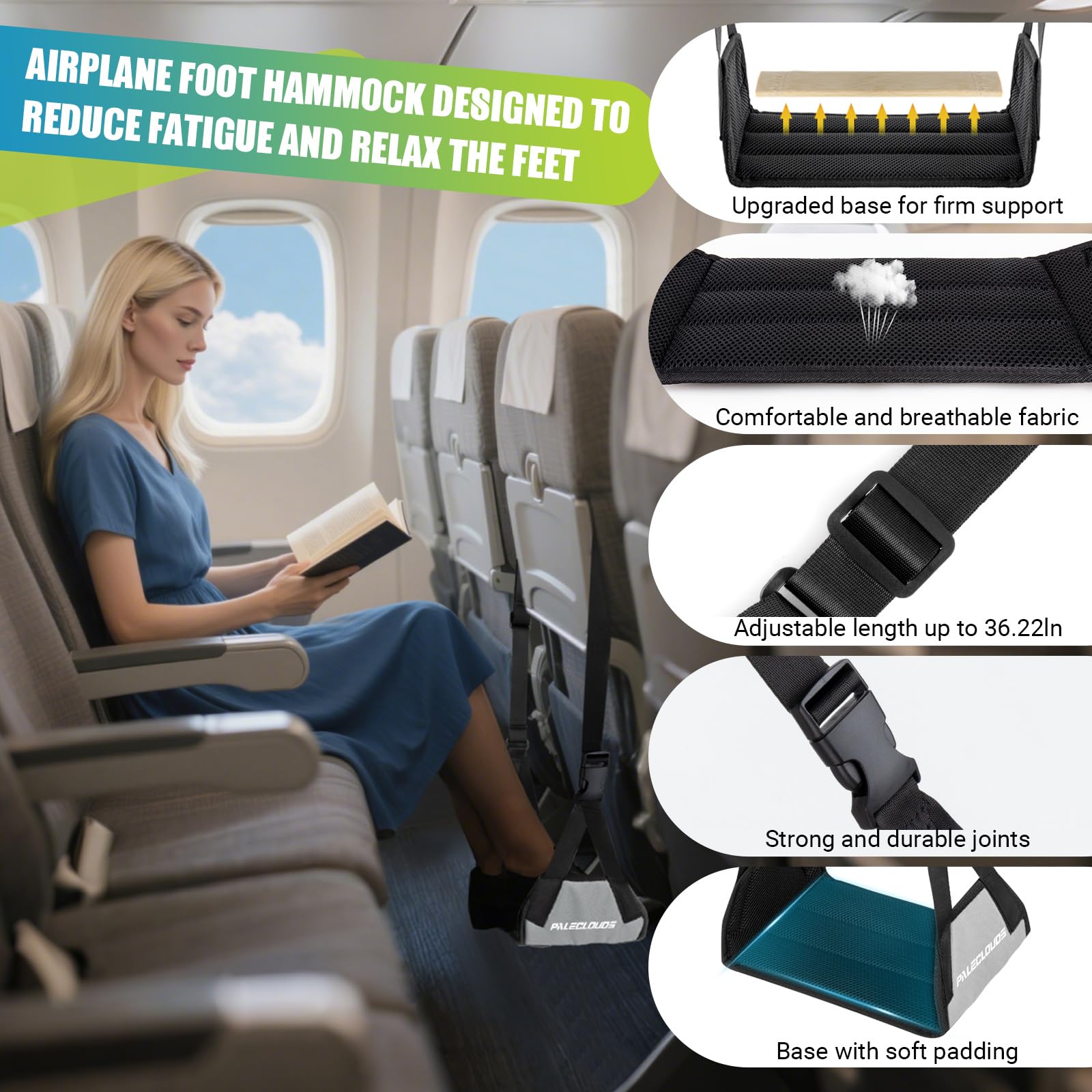 Foot Hammock for Plane Travel No Collapse Thickened Bamboo Airplane Foot Rest for Long Flight Desk Foot Hammock — view 3