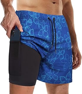 Suwangi Men's Swim Trunks Double Layer Beach Shorts Quick Dr