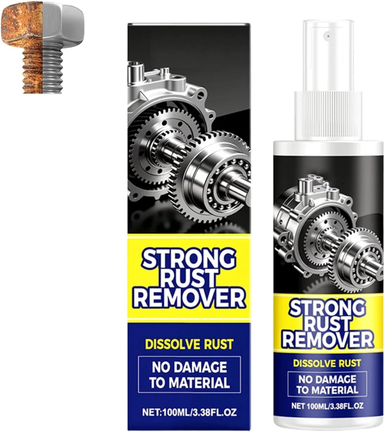 Rust Remover Spray for Metal, Multipurpose Rust Stain Remover, Heavy Duty Metal Cleaner, Rust Remover Spray, for Metals, Tools, Cars, Chains,Iron Out Rust Remover