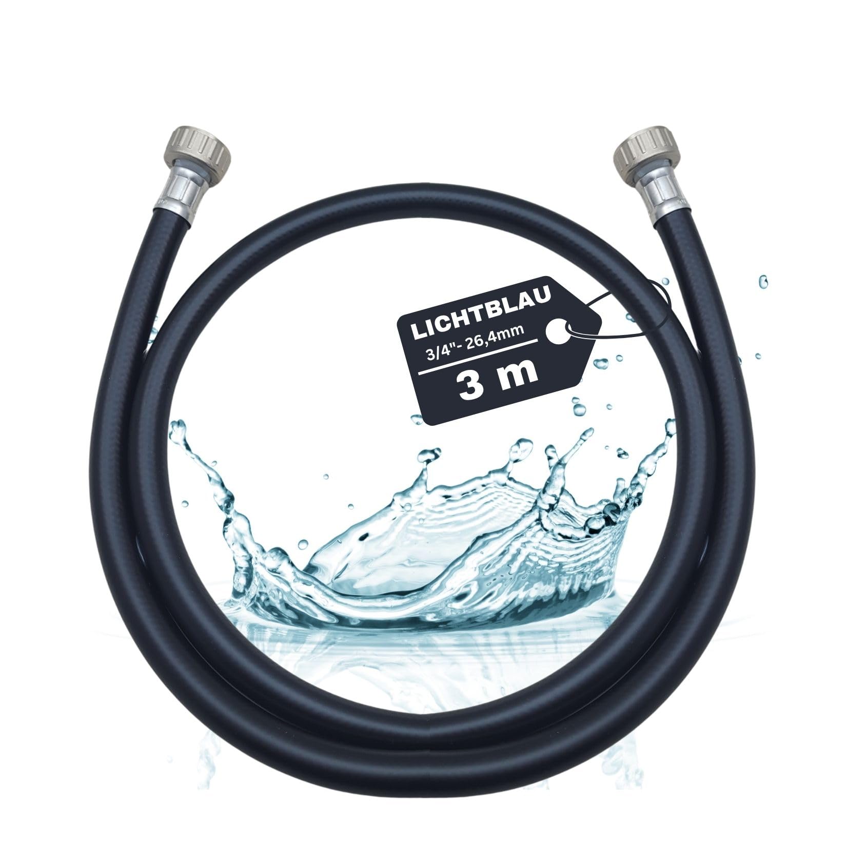 LICHTBLAU Tuyau d'alimentation d'eau chaude 90° I 3 m I 3/4" Chauffage Machine à laver lave-vaisselle I 2609 I Tuyau d'eau chaude avec filetage métallique I Joint inclus