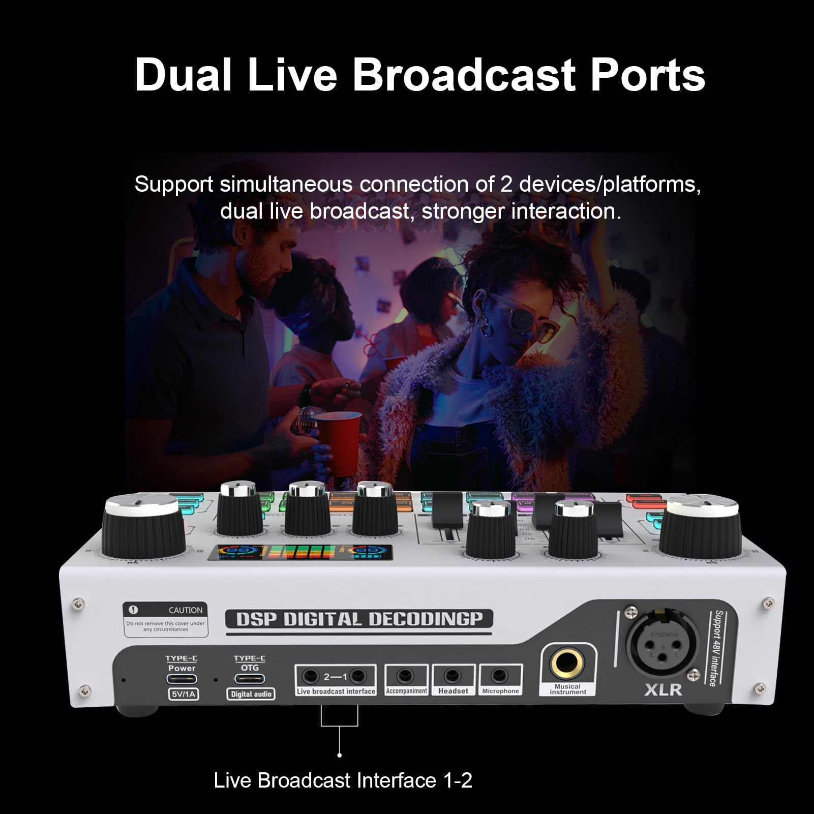 X7 Scheda Audio Live Esterna Scheda Mixer Audio 16 velocità per Streaming Live Karaoke Gaming 12 Effetti Speciali Microfono 48V