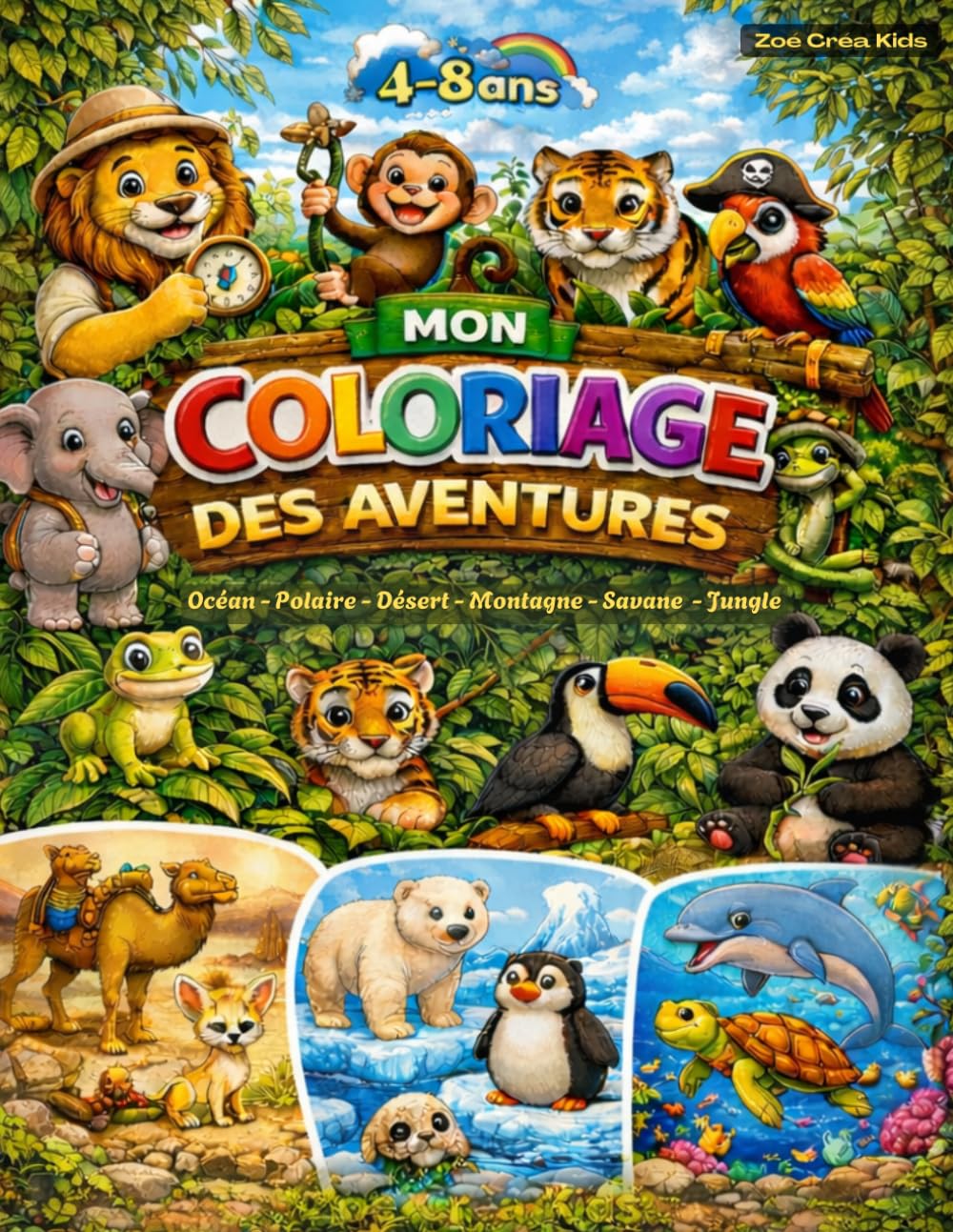 Livre de Coloriage Animaux Aventure pour Enfants 4-8 Ans: Dessins Progressifs Faciles à Difficiles – Jungle, Océan, Désert, Savane et Plus avec Noms d’Animaux à Colorier