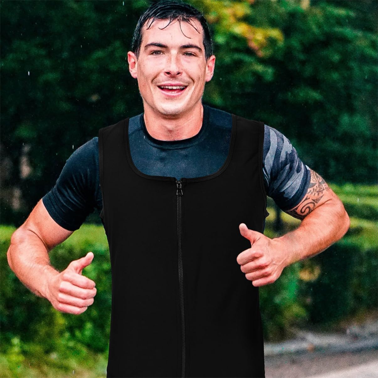 Men's Workout Vest Compression Tank Top Sauna Suit Shirt for Men Running Vest Zipper Multi