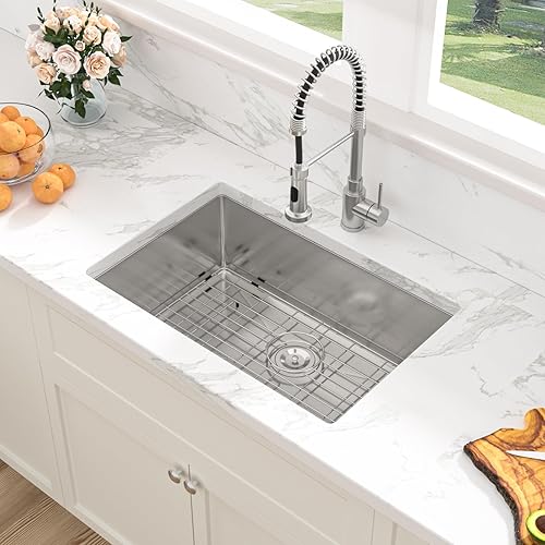 Miniatura 8 de Sarlai - Fregadero empotrado de cocina, de 26 x 18 pulgadas, de acero inoxidable calibre 16, simple