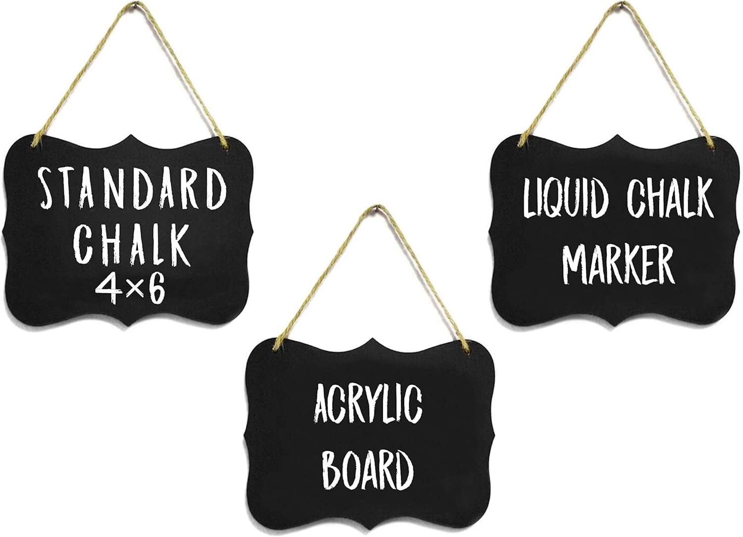 3 Small Chalkboard Hanging Signs Acrylic 4x6" Double