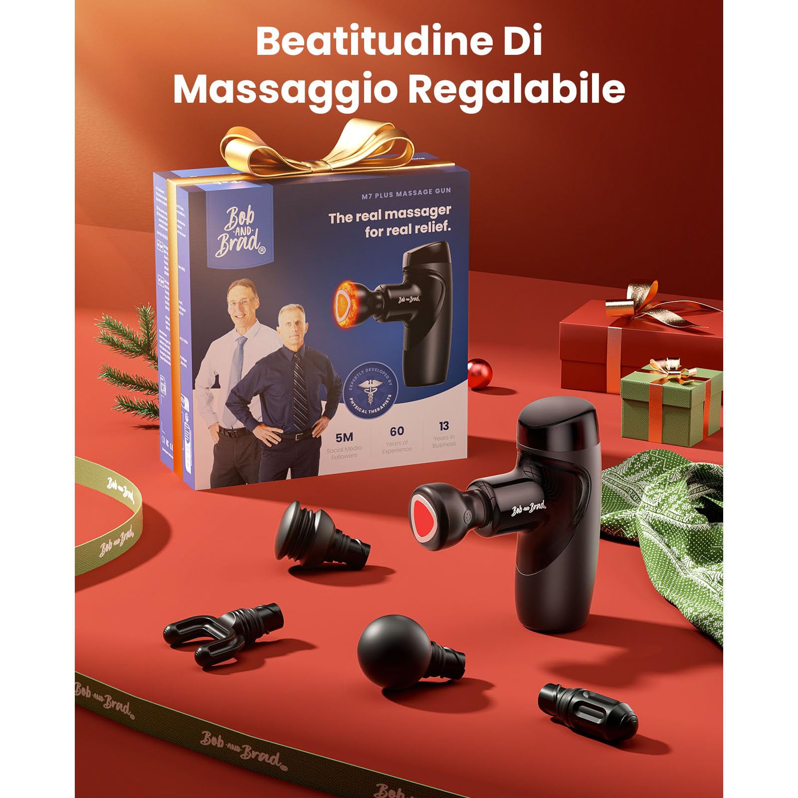 Pistola Massaggio Muscolare con Terapia Termica - Bob and Brad M7 Plus Massaggiatore Muscolare Profondo - Pistola per Massaggi a Percussioni per Alleviare Dolore e Tensioni Muscolari