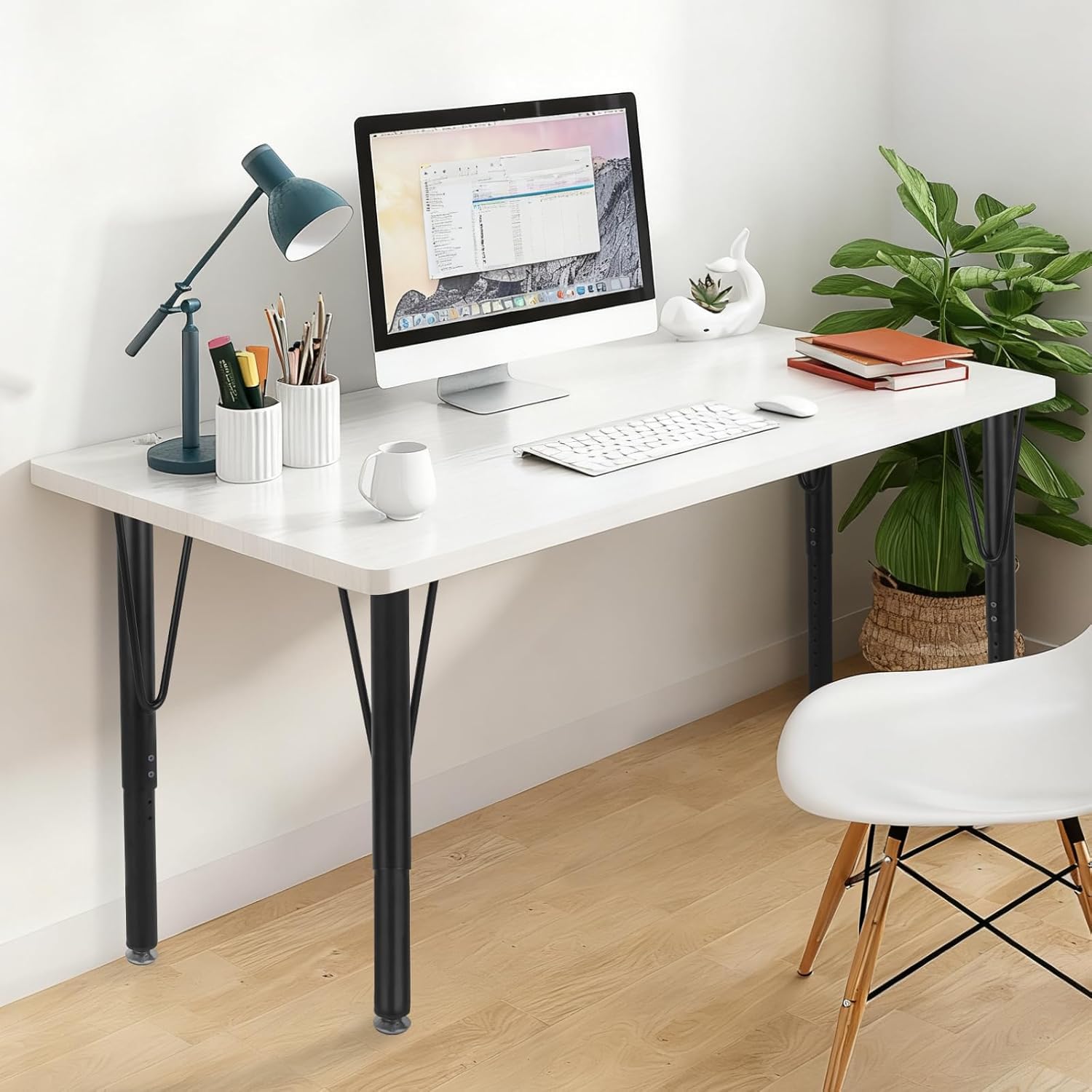 4 Patas de Mesa Ajustables, 50-75 cm, Patas de Mesa Ajustables en Altura, Metal Negro de 4 cm de diámetro, Patas cilíndricas Ajustables para Muebles, para Escritorio, Mesa de Comedor, Armario