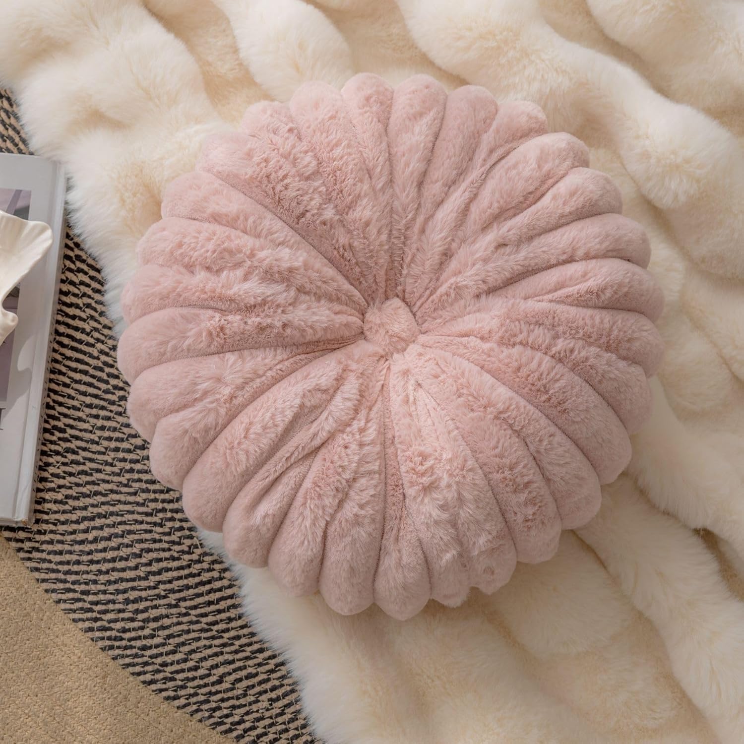 Cute Chair Cushion, Pumpkin Throw Pillow Cushion, Soft and Elastic Round Throw Pillow Made of Faux Fur(Pink,1 Count (Pack of 1))