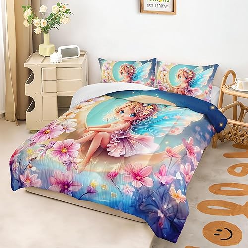 Miniatura 10 de AILONEN Axolotl - Juego de edredón tamaño matrimonial, juego de ropa de cama infantil de salamandra azul y rosa para niñas, juego de edredón