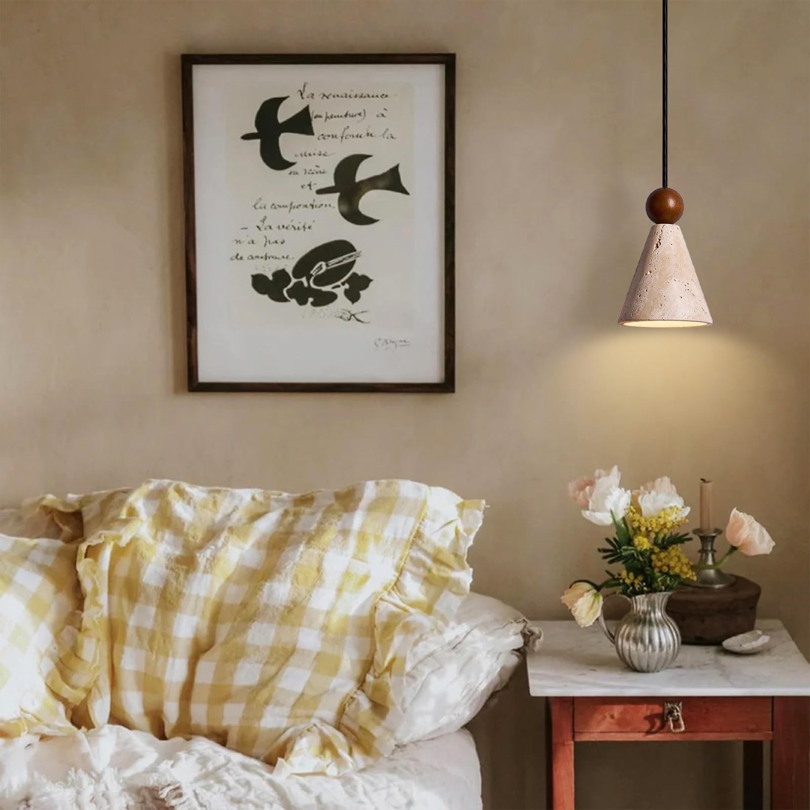 Moderne Kegelstein-Pendelleuchte, Marmor-Pendelleuchten im nordischen Stil, höhenverstellbare gelbe Travertin-Hängelampe for Kücheninsel, Schlafzimmer, Wohnzimmer, Esszimmer