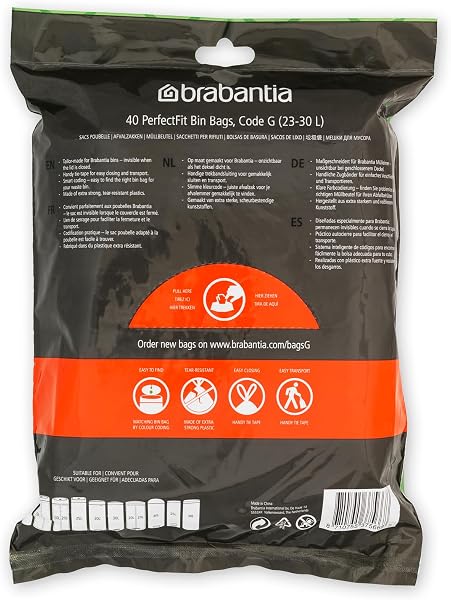 Brabantia PerfectFit Bin Liners (Size G/23-30 Litre) Thick Plastic Trash Bags with Tie Tape Drawstring Handles (40 Bags) - 2