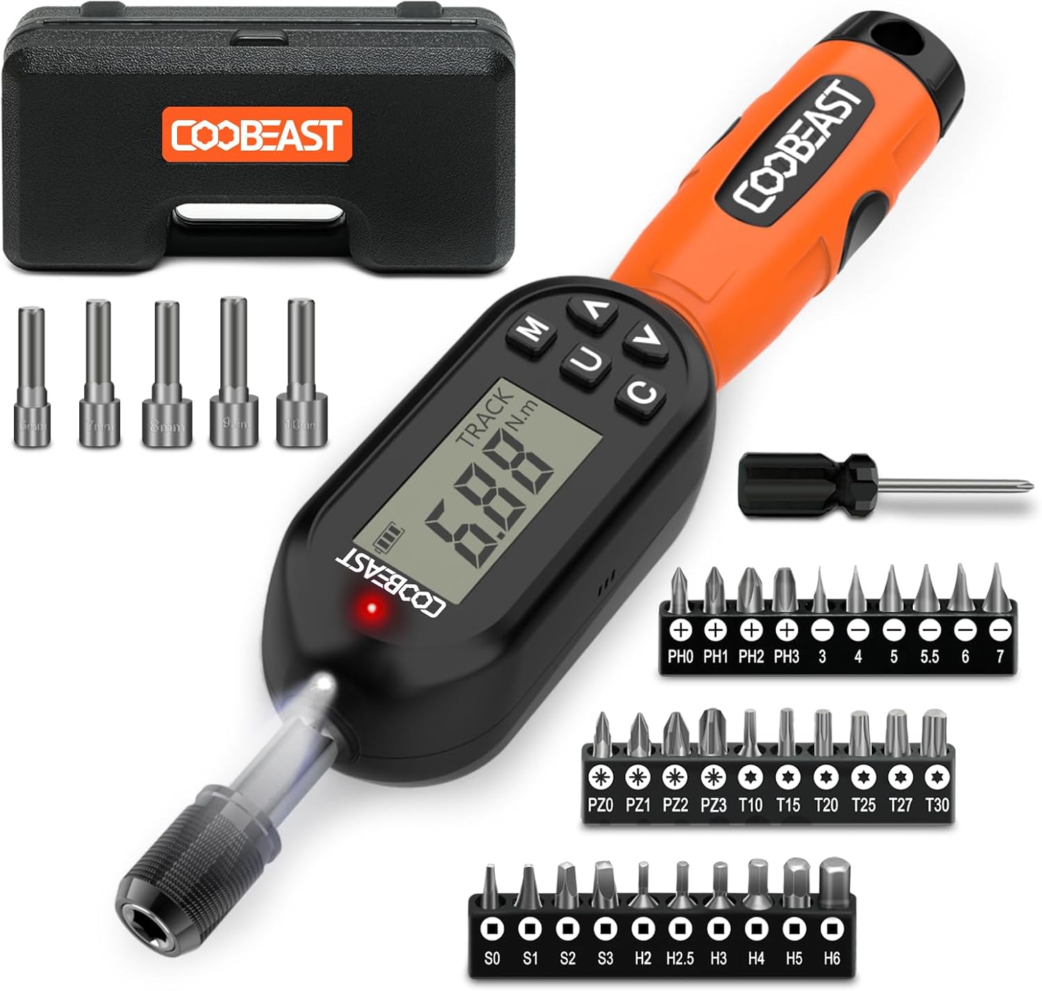 38pcs Torque Screwdriver 1.01-106.2 in-lbs/0.11-12 Nm, 1/4 inch Drive Electronic Digital Torque Wrench Set Vibration with Buzzer/LED Notification for Gunsmithing, Scope Mounting