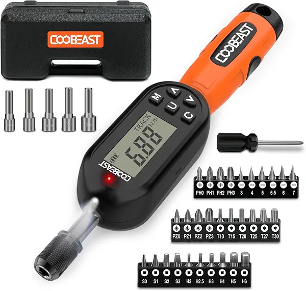 coobeast 38pcs Torque Screwdriver 1.01-106.2 in-lbs/0.11-12 Nm, 1/4 inch Drive Electronic Digital Torque Wrench Set Vibration with Buzzer/LED Notification for Gunsmithing, Scope Mounting