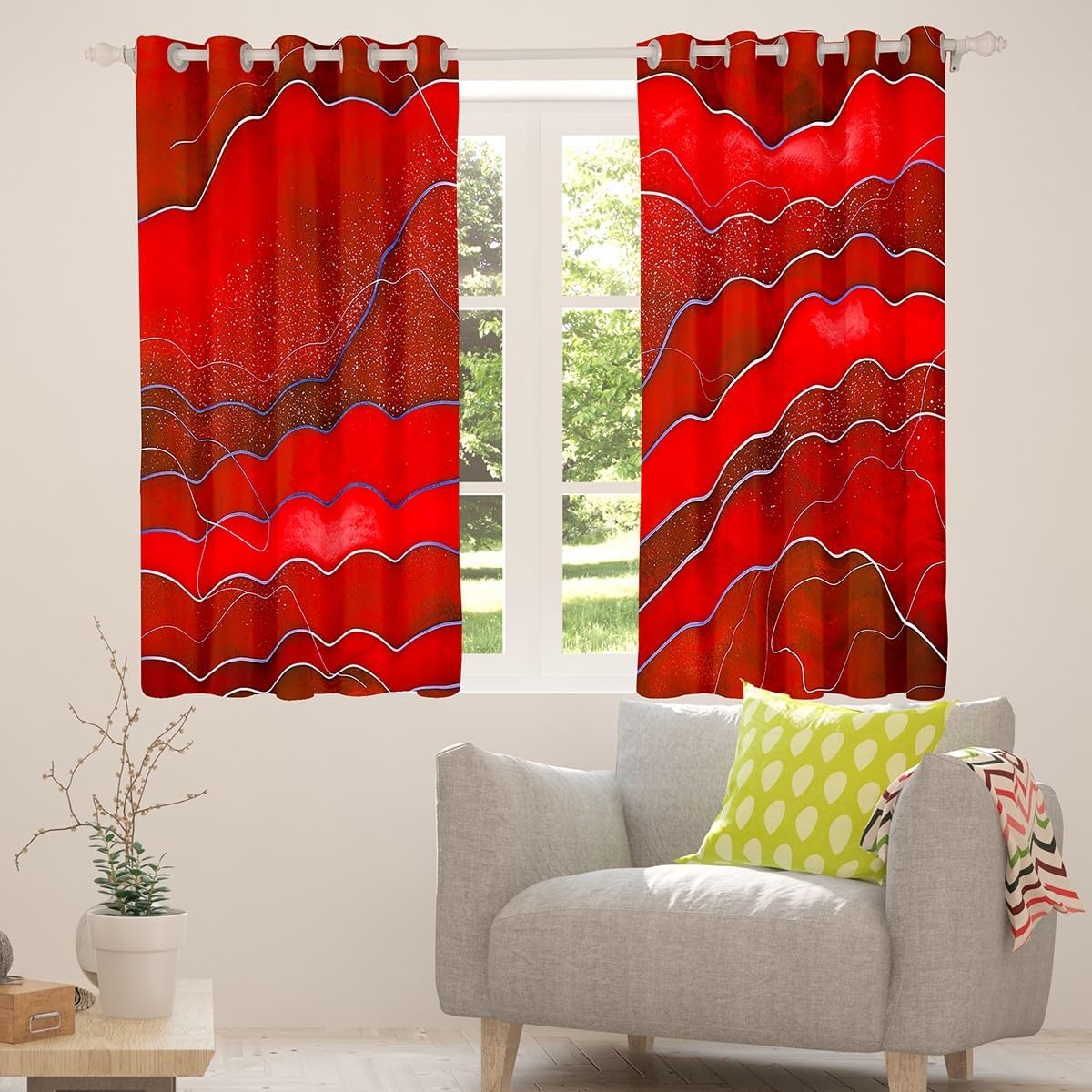 Erosebridal Modern Minimalism Curtains & Drapes Marine Sea Curtains, Hawaii Summer Beach Blackout Curtains Abstract Artwork Living Room Curtains, Red Ombre Stripes Window Curtains