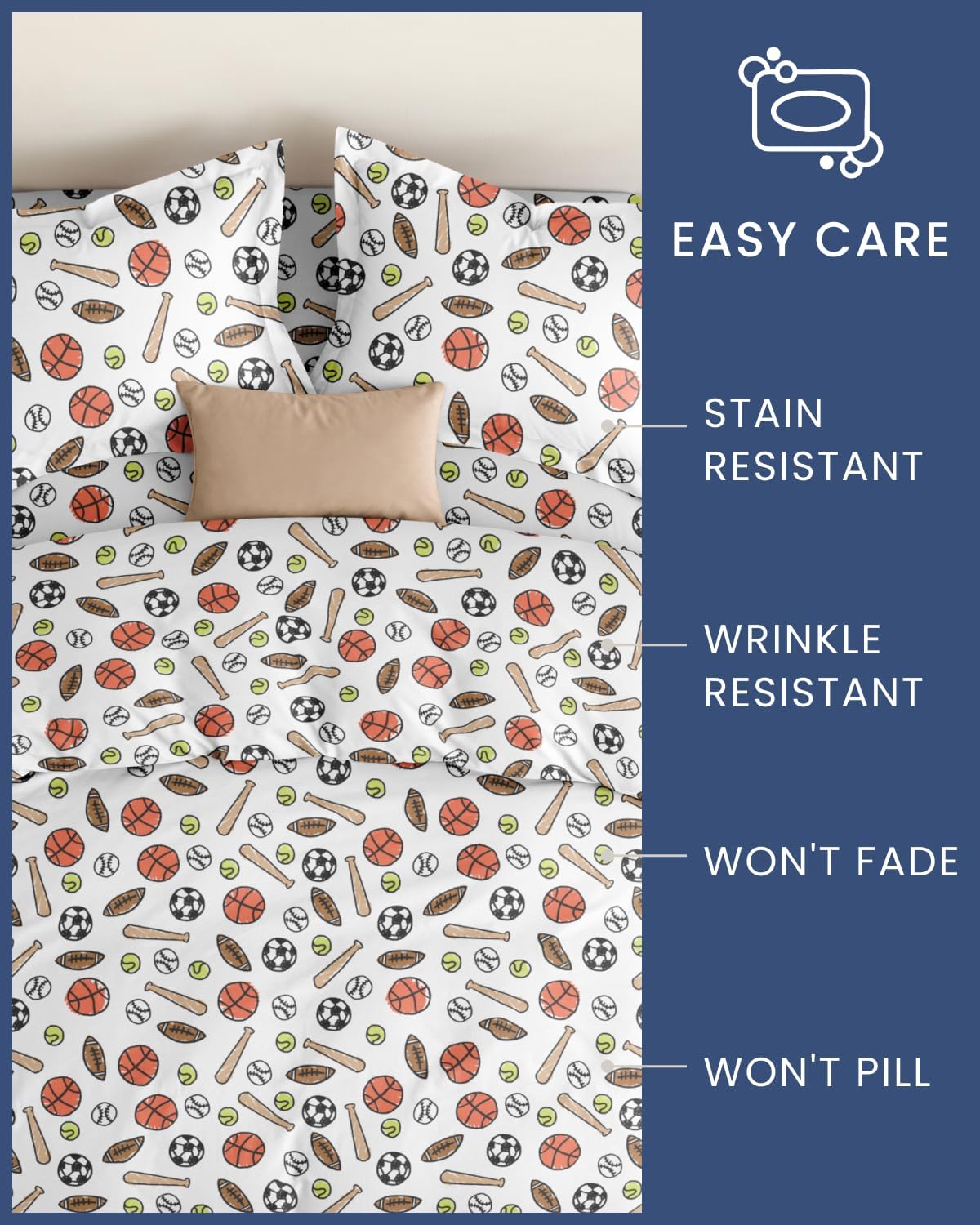 Kids Duvet Cover Set Queen Size - 3 Piece Princess Microfiber Duvet Cover Set & 2 Pillow Shams w/Zipper Closure & Ties - Easy-Care & Fade Free - Soft & Cozy Bedding Set for Kids, Boys, Girls & Teens