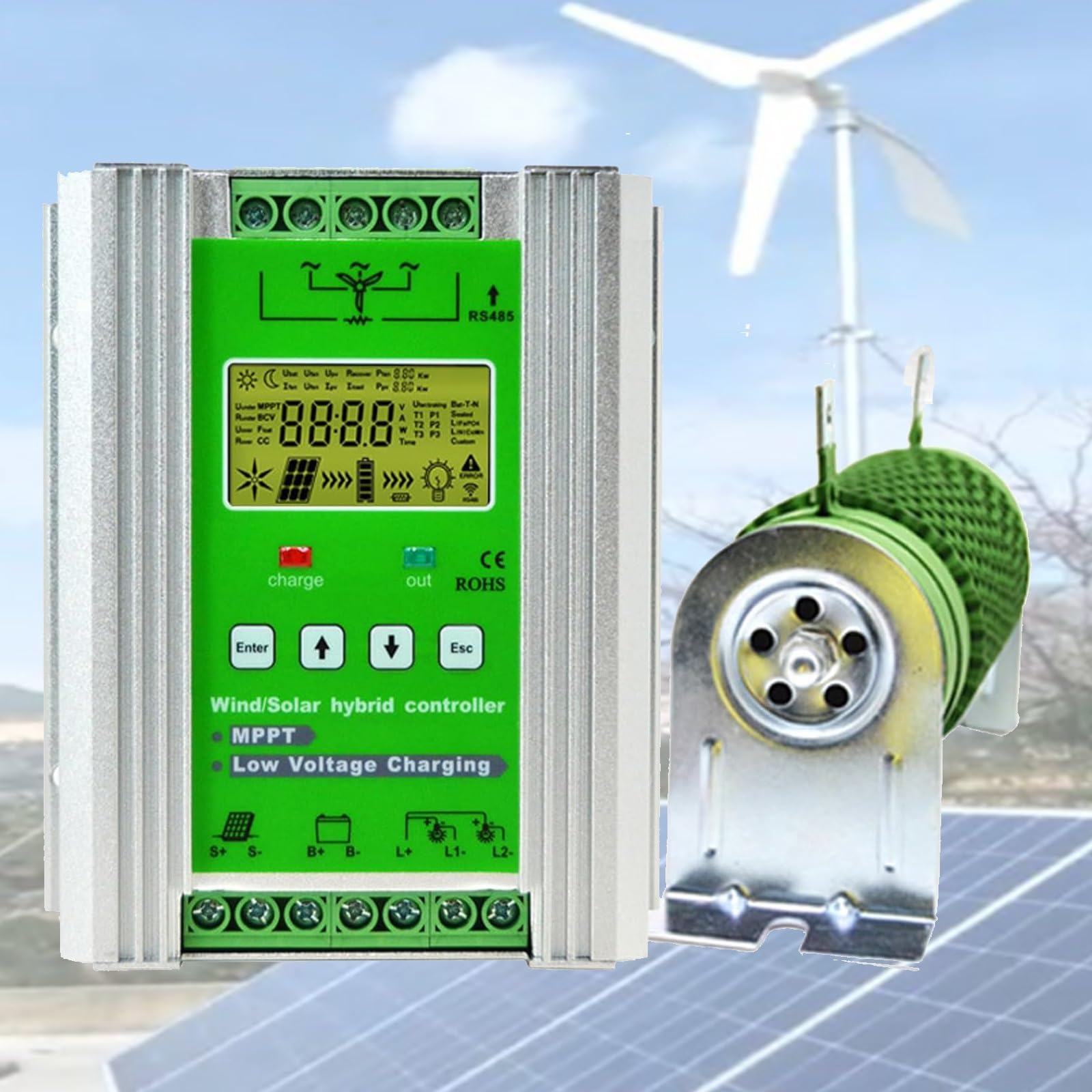 AZQOHMIS Upgraded MPPT Wind Solar Hybrid Charge Controller 6000W/8000W/10000W/12000W, 12V/24V/48V, Off-Grid, Auto-Distinguish, with Dump Load, Efficient Wind Turbine & Solar Power Management