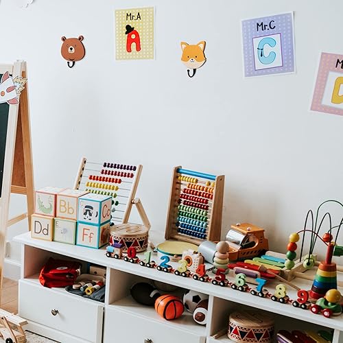 Miniatura 5 de Tatuo 4 ganchos de pared para niños, diseño de animales de safari de madera, ganchos decorativos para colgar abrigos, temática de animales de selva,