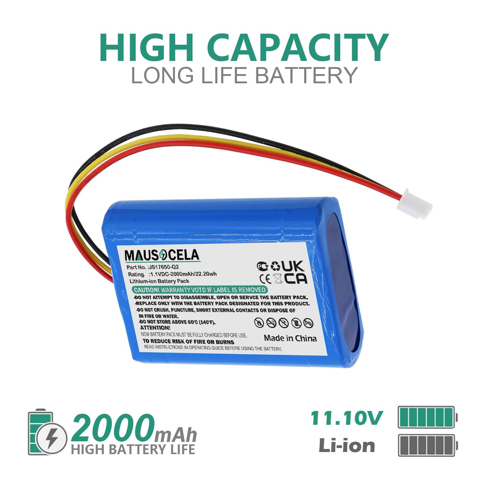 MAUSOCELA AR JS17650-Q2 Replacement Speaker Battery, Compatible with AR AWSBT10, AWSBT10BK, AWSEE3, AWSEE3BK - 2000mAh/ 22.20Wh -11.10V