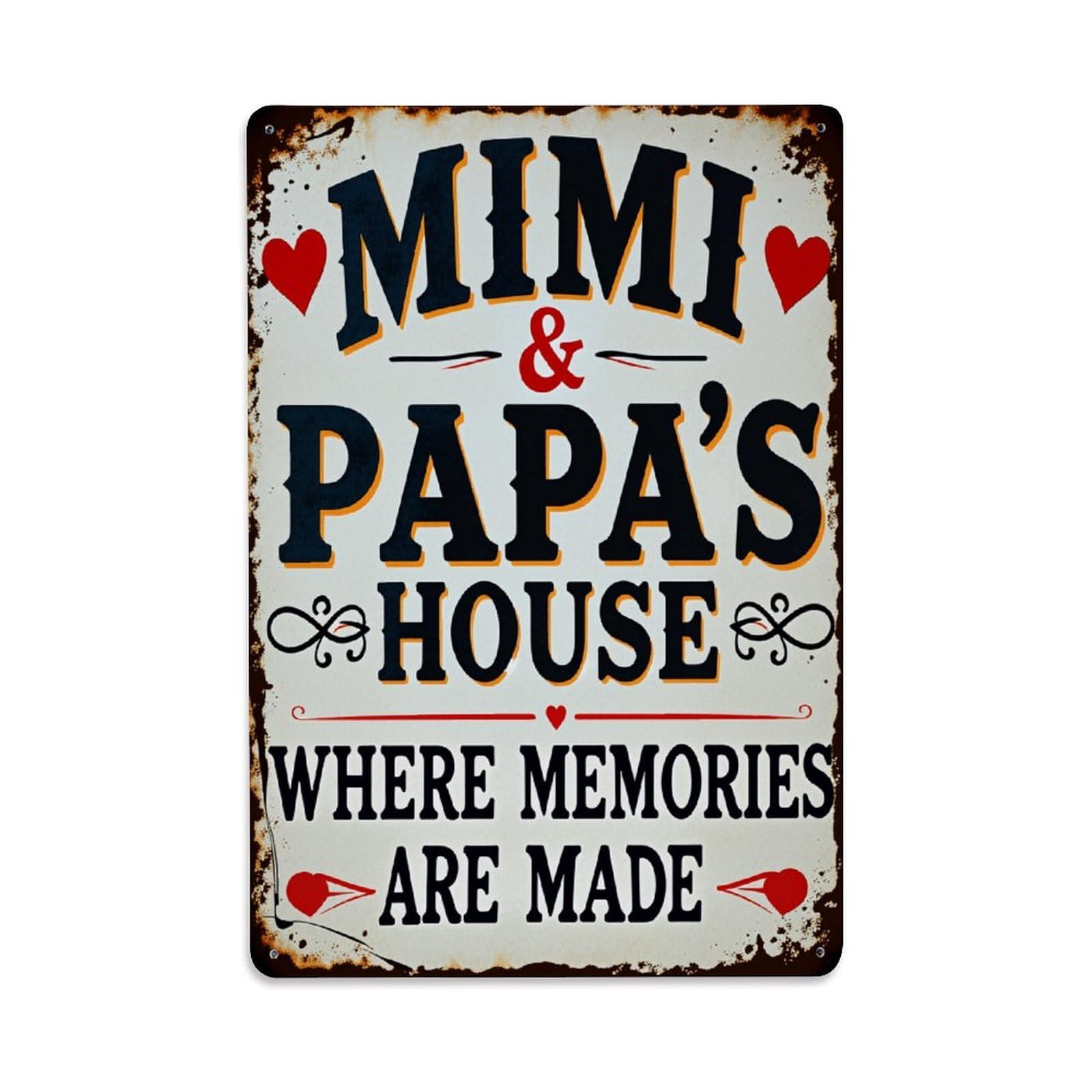 Mimi And Papa's House Where Memories Are Made Vintage Metal Tin Sign Retro Wall Decor for Home Bar Garage Cafe, Indoor & Outdoor Decorative Metal Poster, 8x12 Inch
