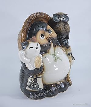 Amazon.co.jp: ふくろう・招き猫付狸11号 信楽焼 たぬき 陶器 狸