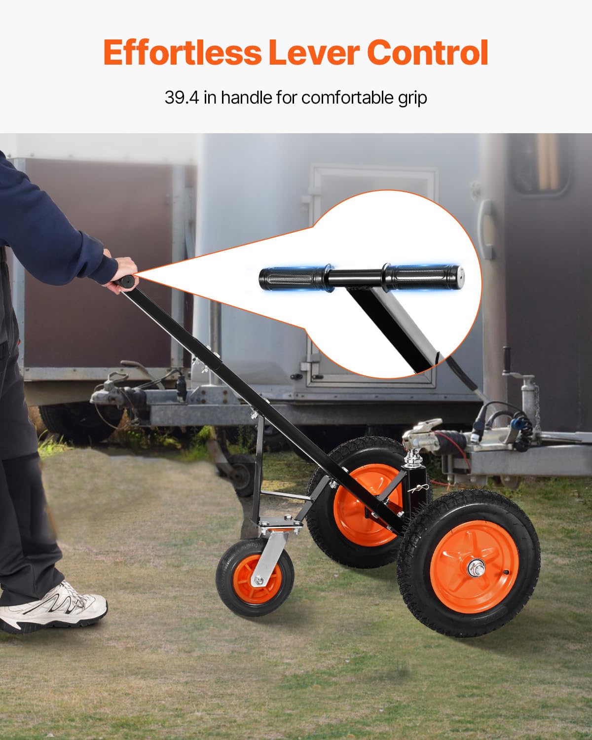 VEVOR Carrello per Rimorchio in Acciaio al Carbonio Regolabile in Altezza 42,5 cm a 56 cm, Sfera di Attacco e Pneumatici, Trasportatore Spostamento Rimorchi per Camper, Capacità 454 kg