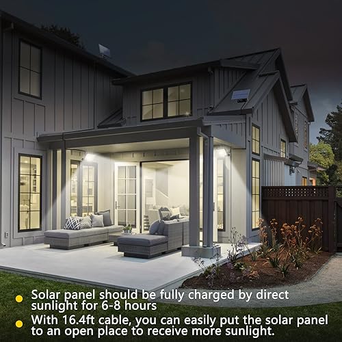 Miniatura 2 de NACINIC Luz solar para exteriores, sensor de movimiento impermeable con 200 LED brillantes, control remoto, panel separado, cable de 16.4 pies, modo