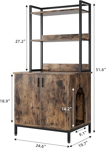 Miniatura 2 de GAOMON Caja de arena para gatos, mueble oculto de madera grande para gatos con 2 estantes de almacenamiento y puertas, gabinete de almacenamiento de