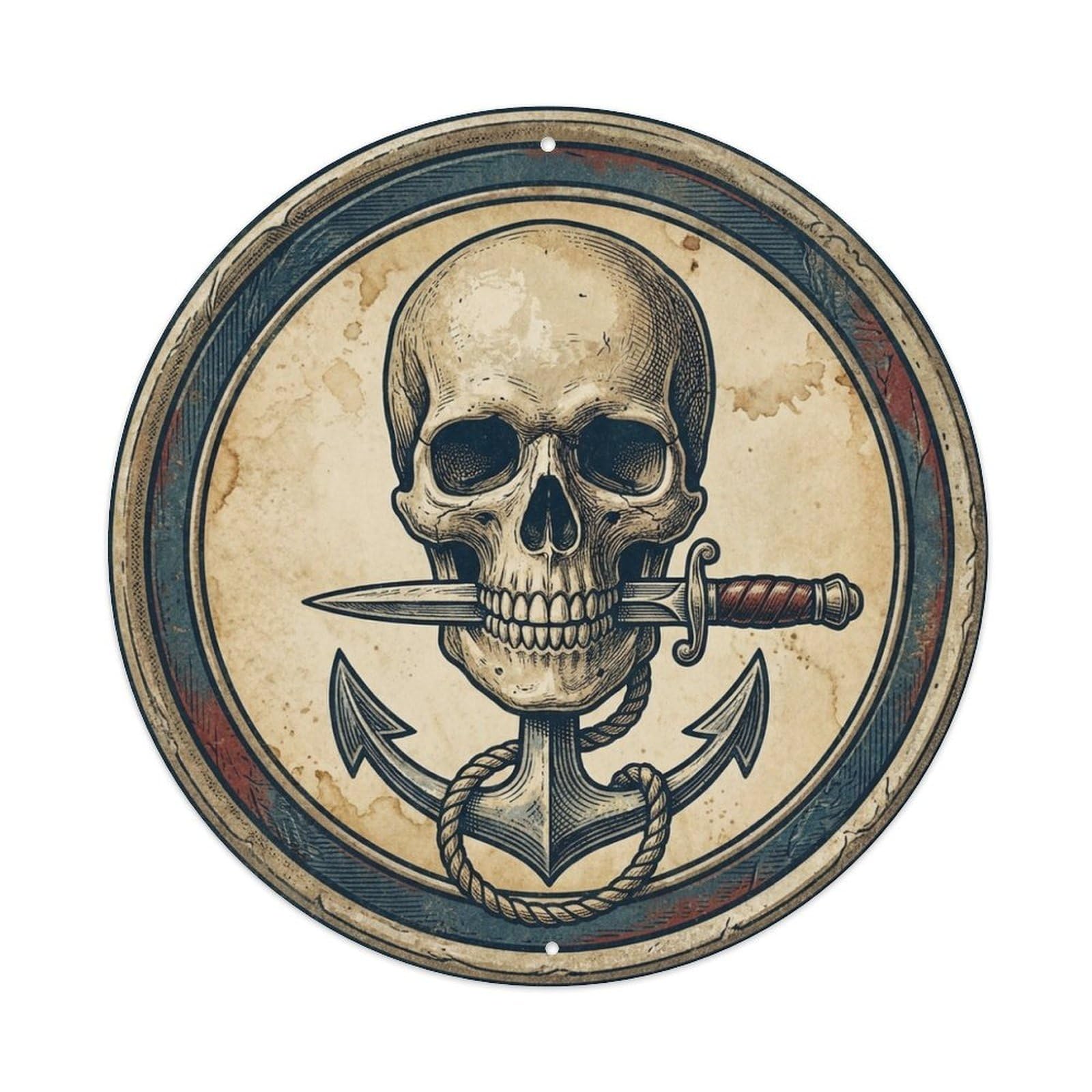 Pirate Emblem Skull Dagger Anchor Rope Jolly Roger Metal Tin Sign