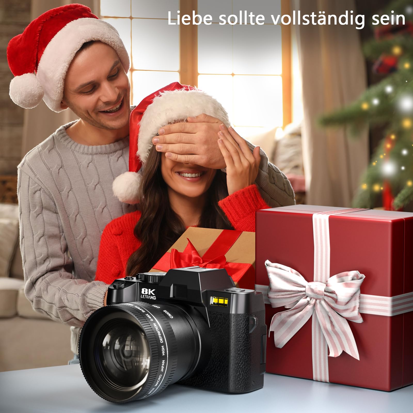 8K & 64 MP Digitalkamera für Foto & Video – 16-facher Zoom, WLAN, 180° Flip-Display, Autofokus, Bildstabilisierung, Weitwinkel & Makroobjektiv, Webcam-Funktion, inkl. PU-Ledertasche (Schwarz)