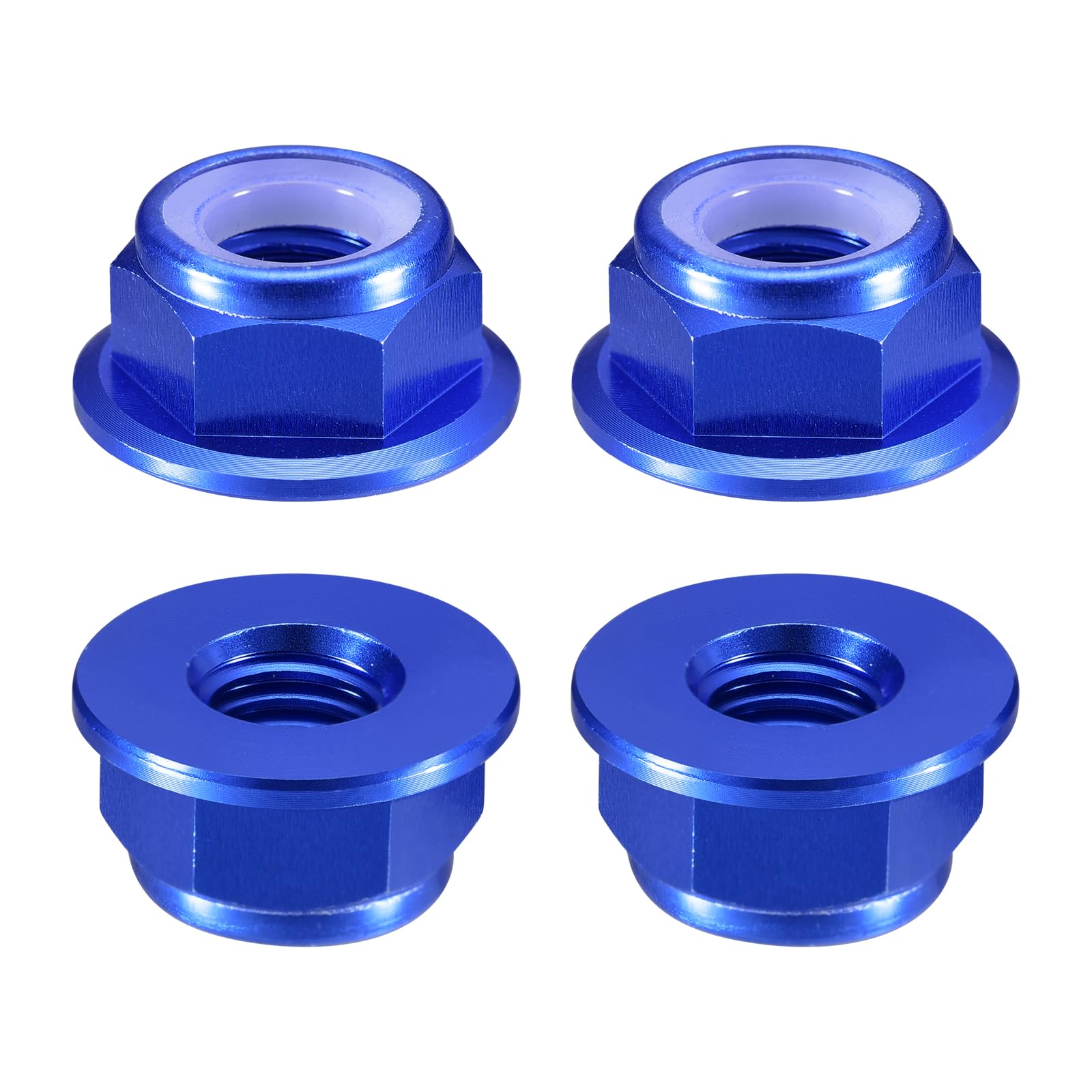 sourcing map Nylon Insert Hex Lock Nuts, 4pcs - M6 x 1mm Aluminum Alloy Self-Locking Nut, Anodizing Flange Lock Nut for Fasteners(Sapphire Blue)