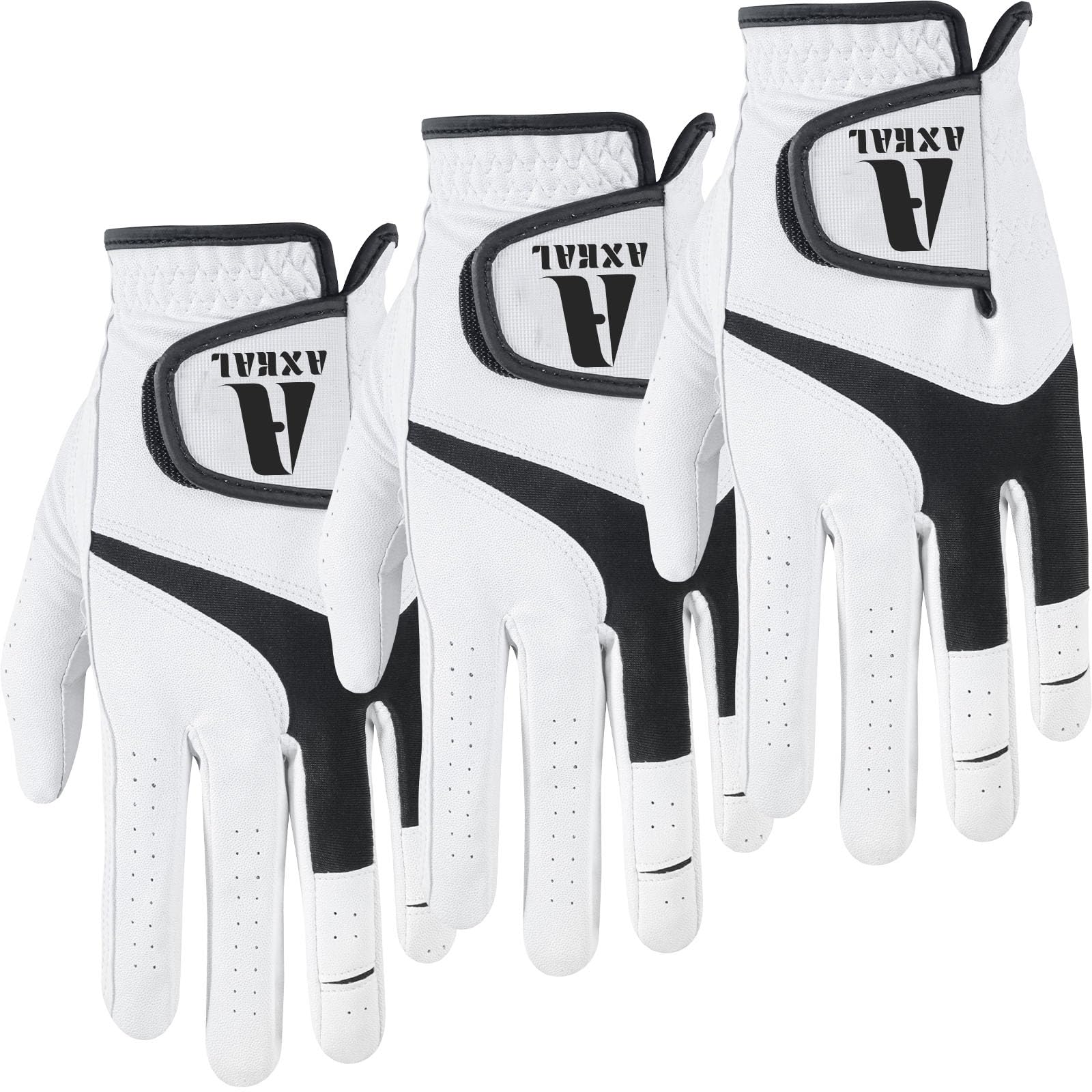 AXKAL Golf Gloves Men Cabretta Leather Breathable Design Value 3 Pack, Soft Menβs Golf Gloves All Weather Grip for Left Right Handed Golfer S M ML L XL (ML, Left)