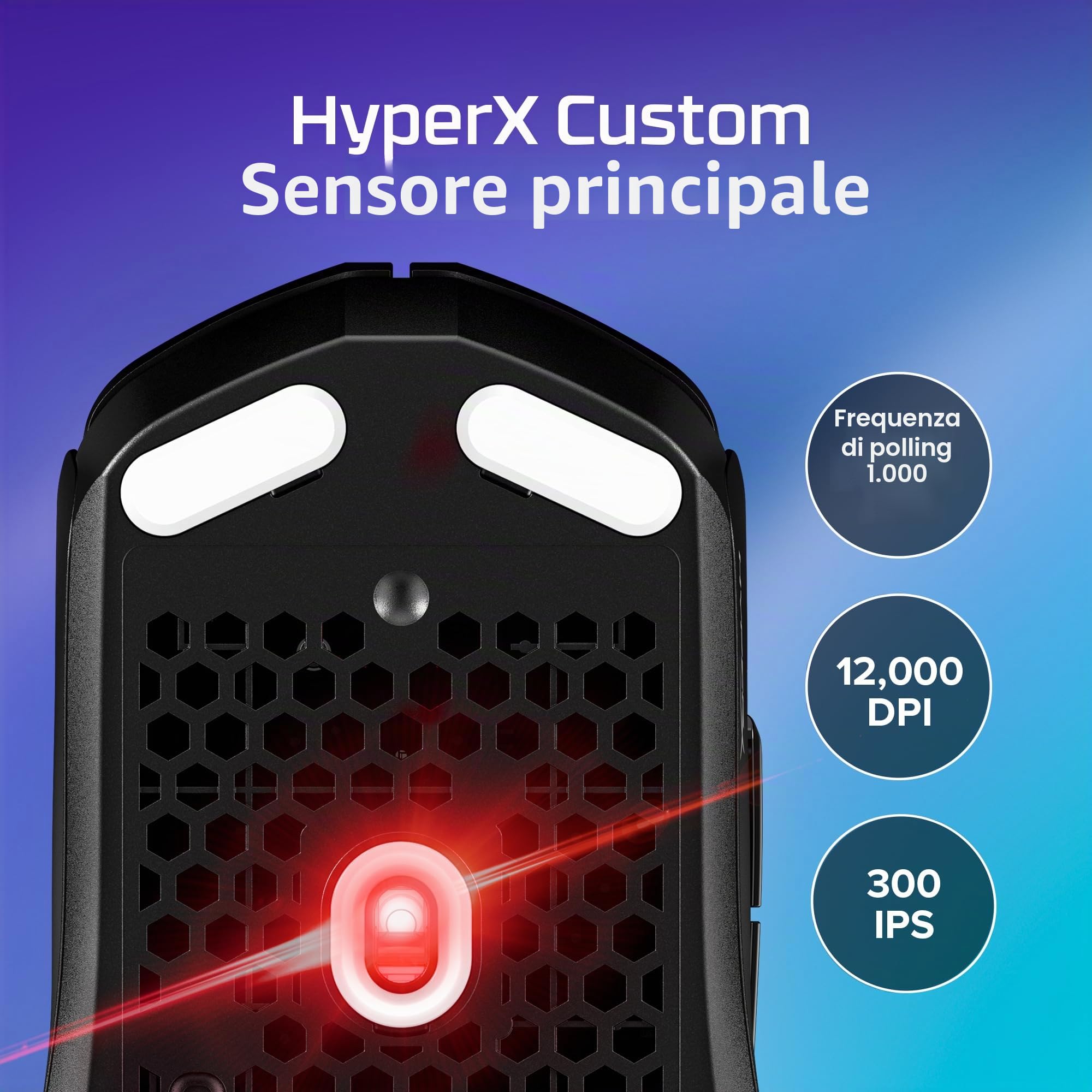 HyperX Pulsefire Haste 2 Core, Mouse Gaming Senza Filo, Connettività 2,4 GHz, Illuminazione RGB, 6 Tasti Programmabili, 12000 DPI, Resistenza fino a 20 Milioni di Clic, Batteria fino a 100 Ore, Bianco